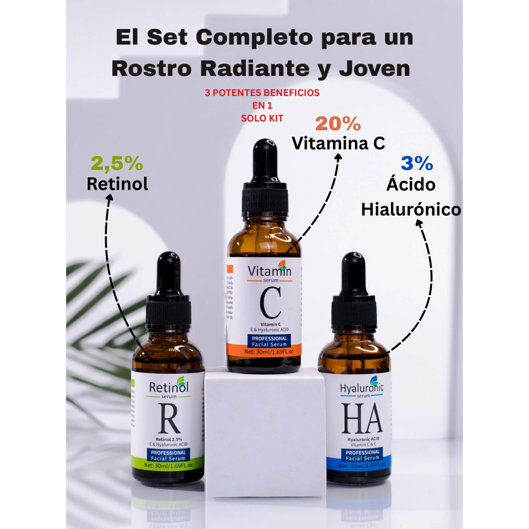 Kit Facial 3 en 1 – Hidratación, Luminosidad y Antienvejecimiento