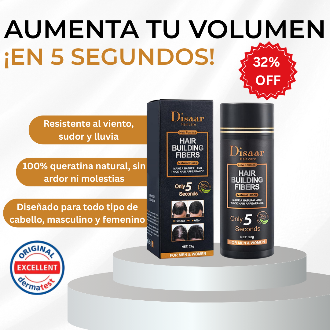 Disaar™ - Fibra Capilar 3 en 1: Volumen, Nutrición y Fijación