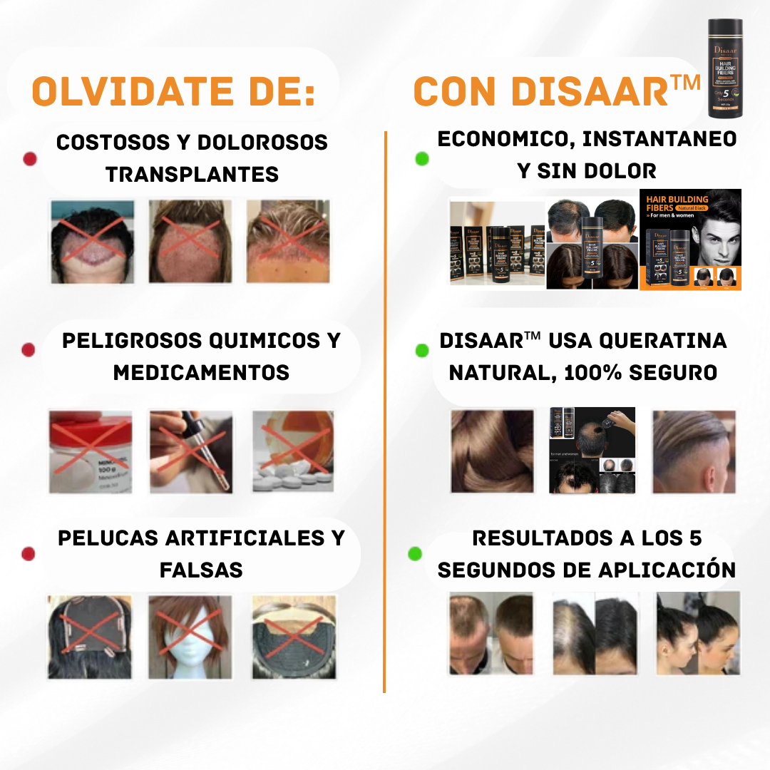 Disaar™ - Fibra Capilar 3 en 1: Volumen, Nutrición y Fijación